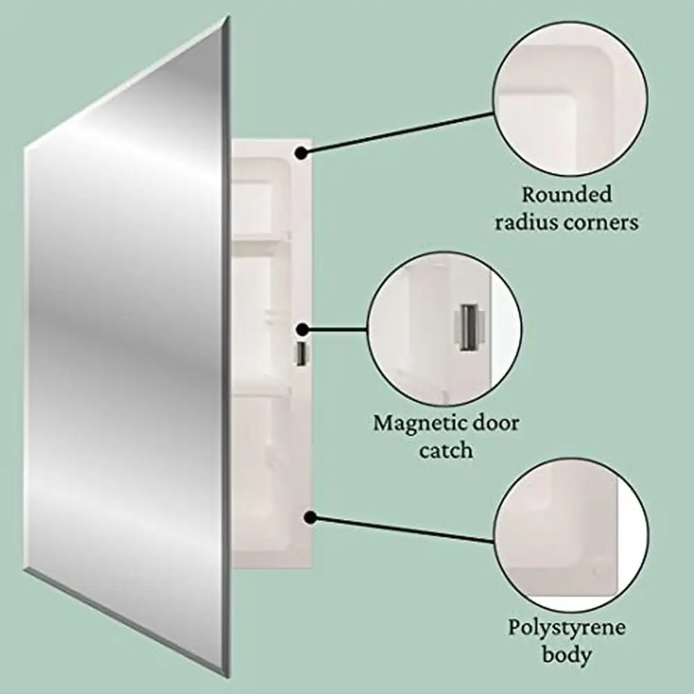 Frameless Medicine Cabinet Bathroom Mirror Adjustable Shelves Bevel Edge Home Décor Space Saver Easy Install Polystyrene Silver