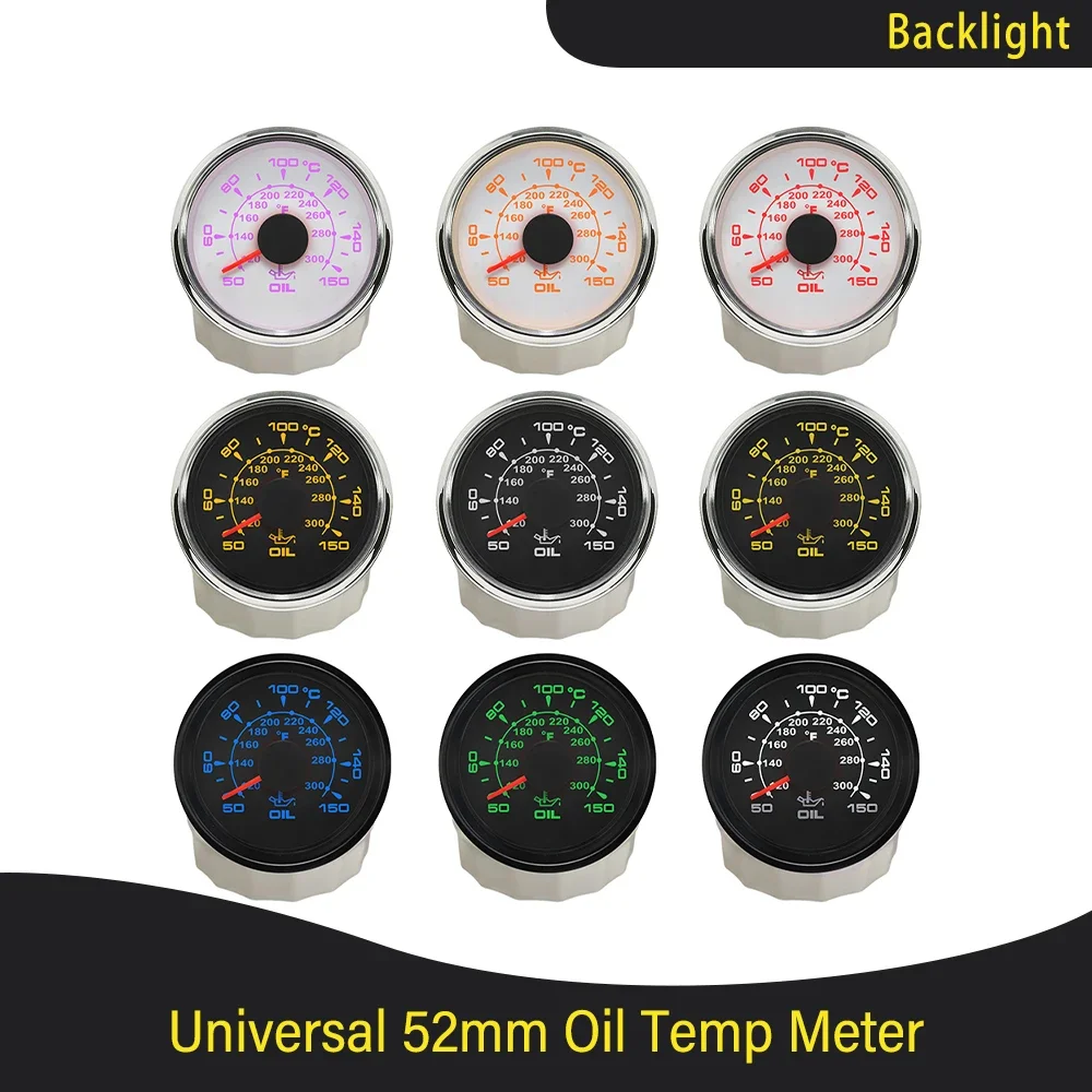 

Waterproof Universal 52mm Oil Temp Gauge Temperature Meter 50-150℃ for Boat Truck Car with 8 Colors Backlight 12V 24V