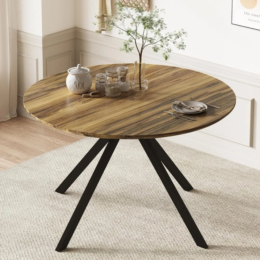 

47.3 Round Table for Kitchen, Wooden Dining Table with Metal Cross Legs, Large Kitchen Pedestal Coffee Bar Table Saving Space