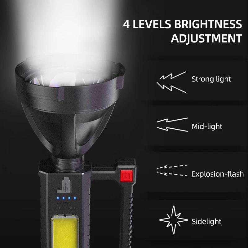 Flashlight USB Charging Portable Light Outdoor LED Emergency Projection Light Bracket Light Cob Searchlight