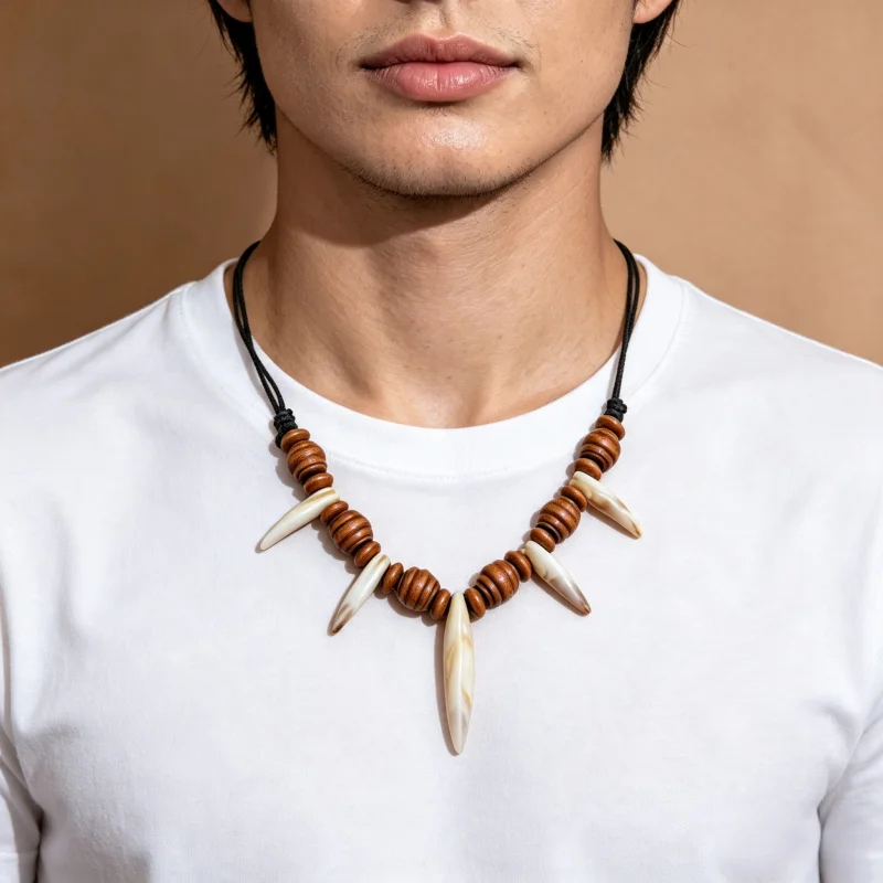 Tribal Imitation Wolf Teeth Beaded Necklace Adjustable Length Couple Pendants Necklace Amulet Gift