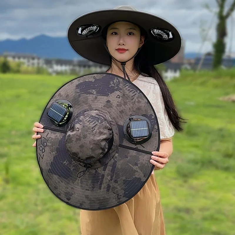 Dual Fan Solar Powered Cooling Hat USB Rechargeable Long Battery Life UV Protection Outdoor Fishing Mountaineering Sun Visor Cap