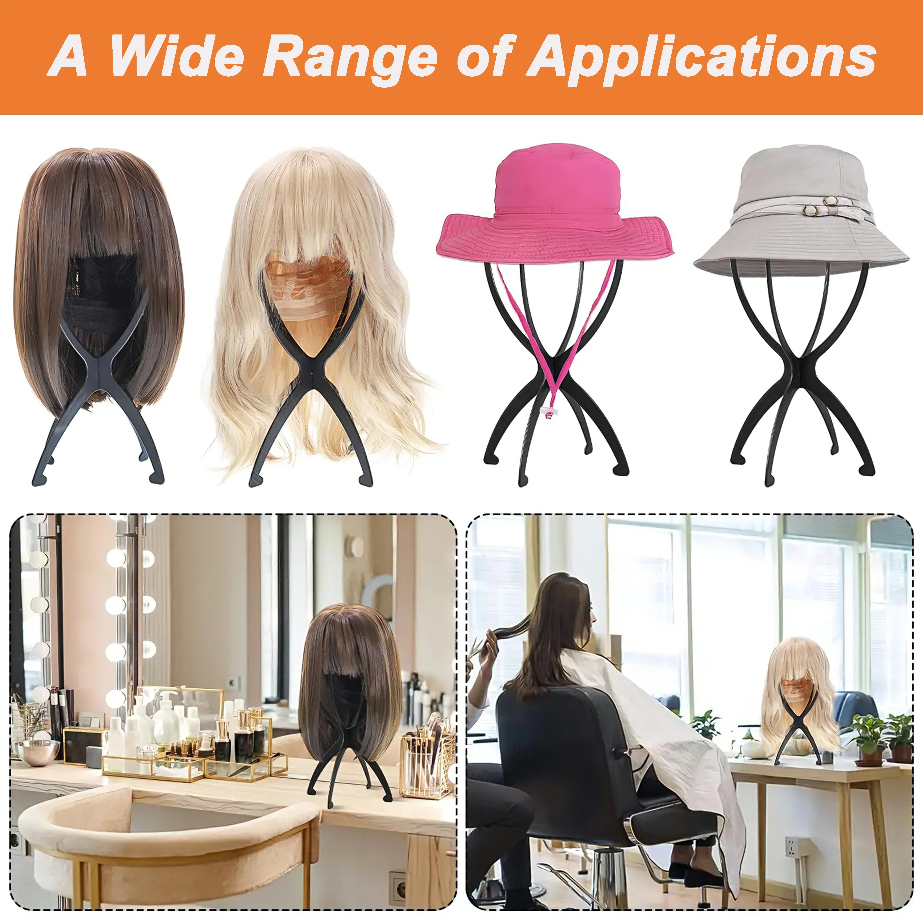 Folding Wig Stand Plastic Adjustable Portable Wig Display Stand for Daily Use Barbershop Salon and Fashion Model Head Display