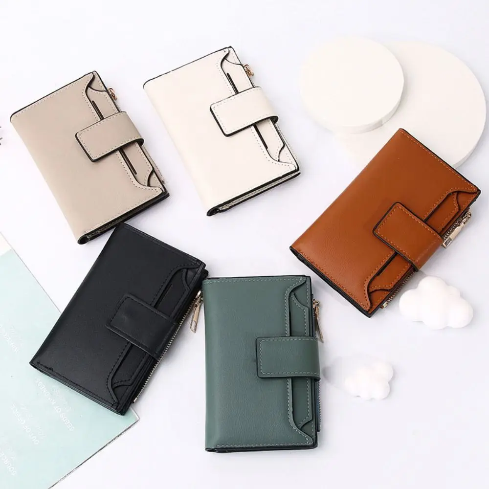 

Simple Multifunctional PU Leather Wallet Korean Style Zipper Short Wallet Candy Color Coin Purse Folding Card Holder Daily