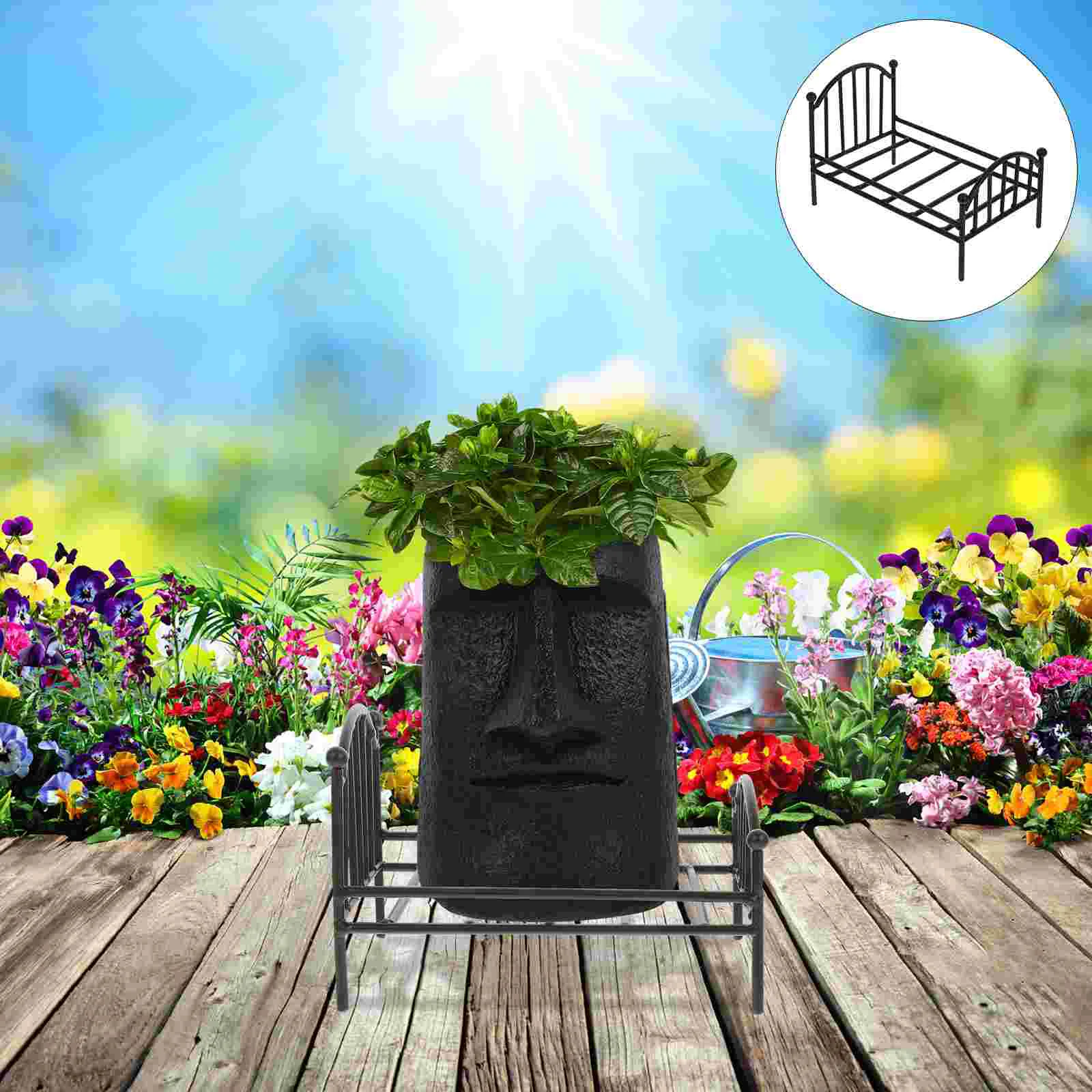 Wrought Iron Potting Stand Tiny House Furniture Crib Bed Mini Bedroom Accessories Child Vintage Home Decor