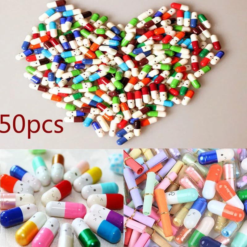 50pcs Creative Love Pills Gift Rolls Pills Lucky Wishing Bottle Capsule Love Letterhead Stationery Paper Envelopes Random Color