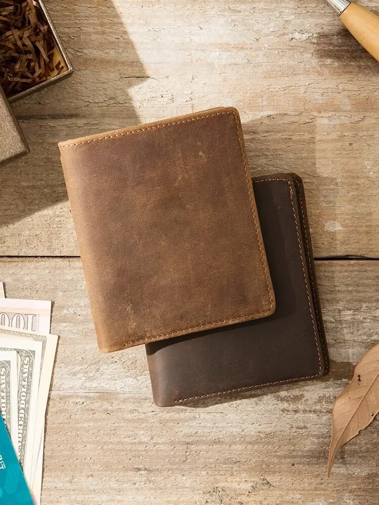 

Handmade leather first layer cowhide simple retro ultra-thin wallet