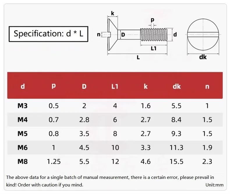 M2.5 M3 M4 M5 M6 M8 304 Stainless Steel GB68 Slotted Flat Countersunk Head Captive Panel Screws Half Thread Anti-Loosening Bolts