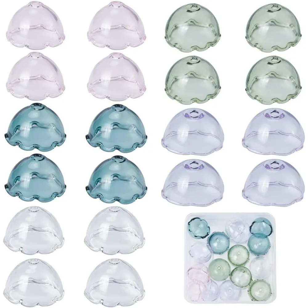 

1 коробка, 20 шт., 5 цветов, 21 мм, цветочные бусины, объемные стеклянные цветочные бусины, колпачки, конус, медузы, подвески, прозрачный колокольчик, набор для изготовления трубы