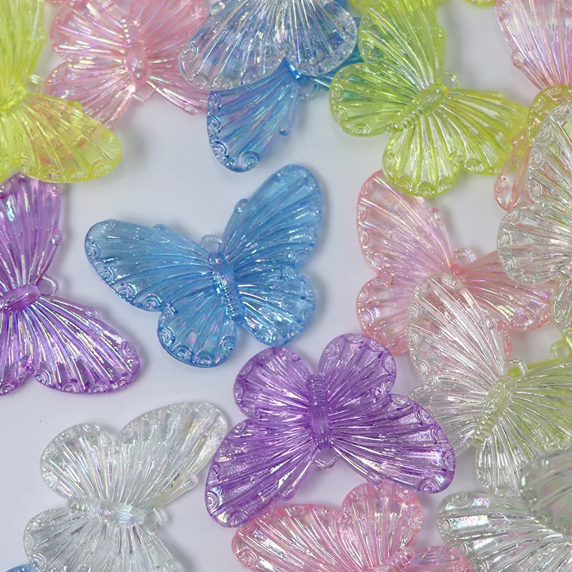 10Pcs 30x41mm Acrylic Butterfly Beaded Glitter AB Candy Color Loose Beads For DIY Jewelry Making Necklace Bracelet Accessories