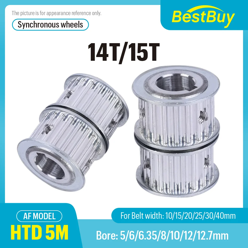 

HTD 5M AF Type 14T/15Teeth 5mm Pitch Bore Timing Pulley 5-12.7mm Linear Pulley 5GT Compatible with 10/15/20/25/30/40mm
