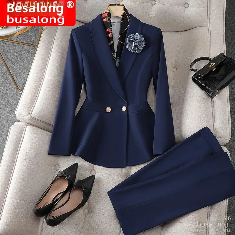 Busalong Korean Style Women's Long Sleeve Professional Western-Style Suit Official Trousers Interview Sales Workwear 8021