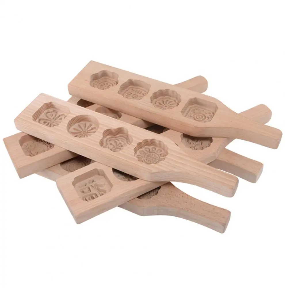 7 Styles Moon Cake Mold Wooden Pastry Mold Baking Tool Flower Patterns Wooden Chinese Festival Mooncake Mold Kitchen Supplies