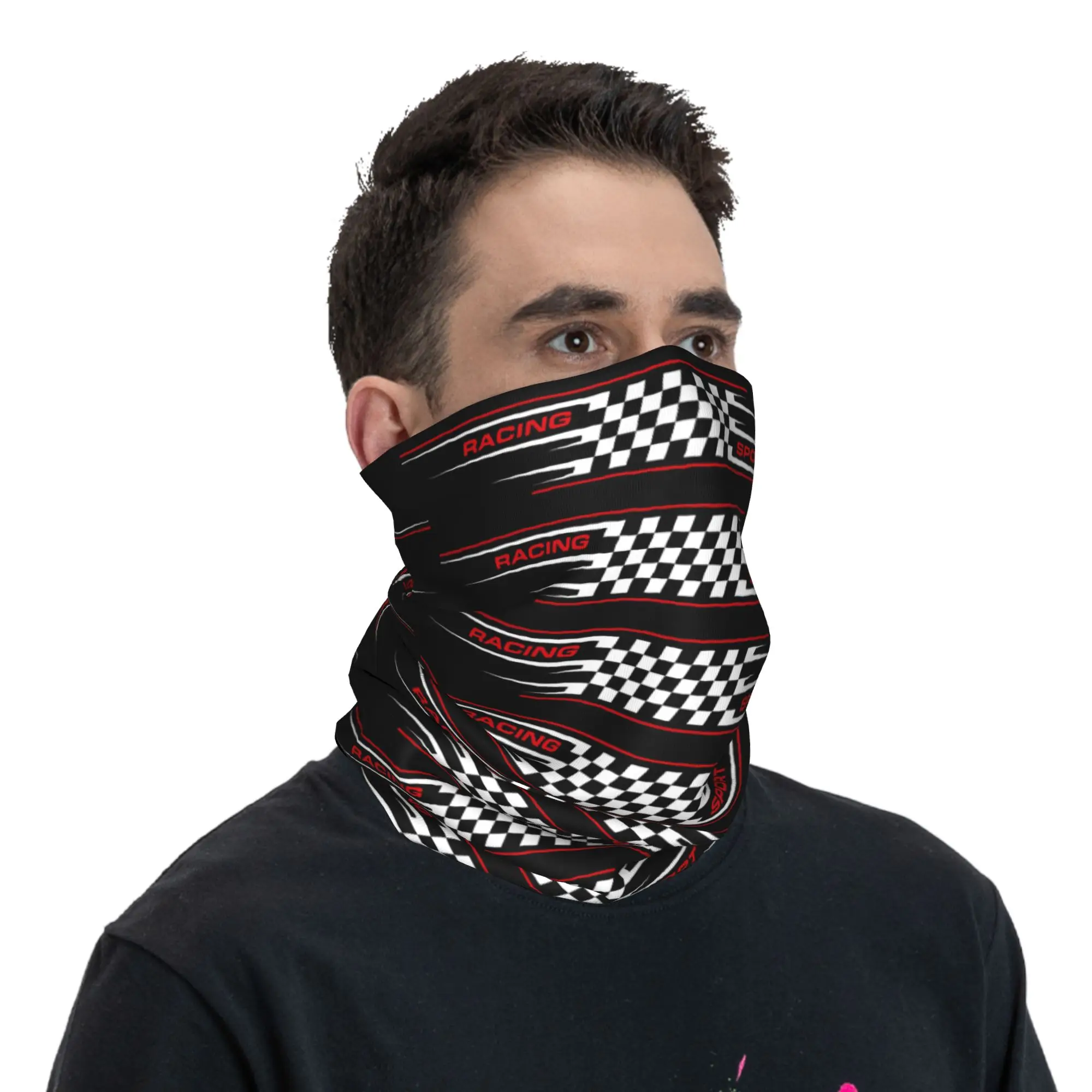 Custom Racing Speed Rally Race Motion Bandana Neck Gaiter Windproof Face Scarf Cover Men Checkered Headband Tube Balaclava