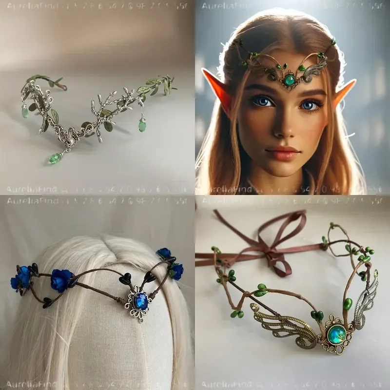 Dark Fairy Crown Witch Headpiece Tiara Elf Circlet for Women Renaissance Halloween Cosplay Goth Wedding Photo Shoot