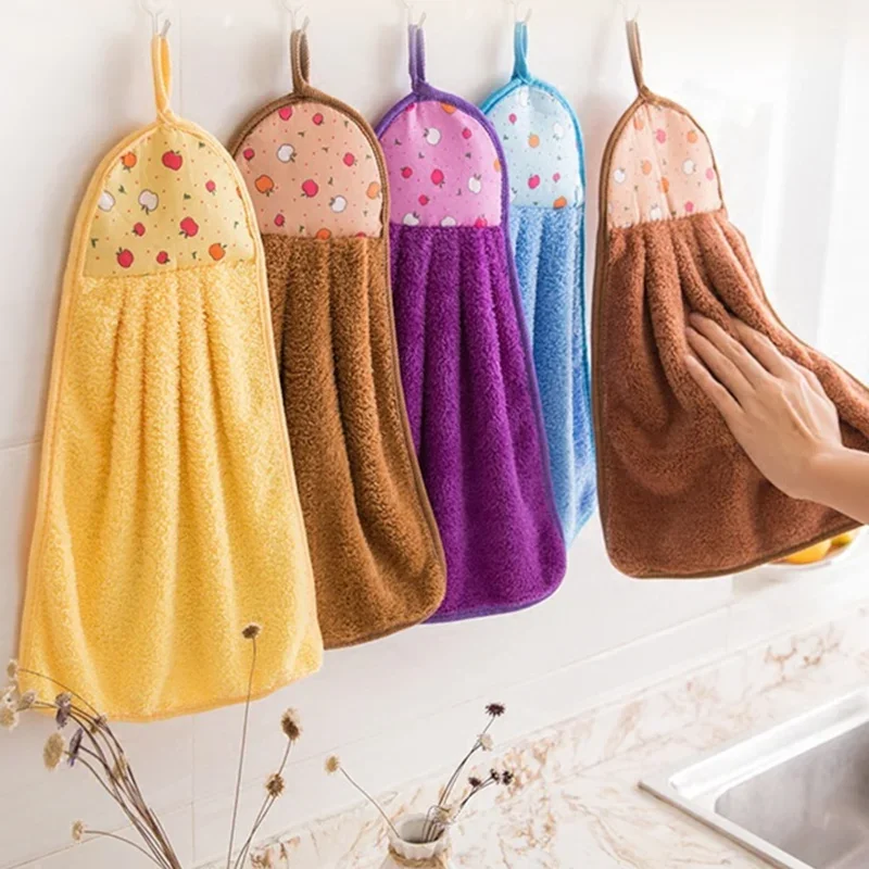 

2 Pcs Absorbent Cloth Dishcloths Hanging 30*40cm Coral Velvet Bathroom Supplies Soft Hand Towel Cloth Kitchen Accessories