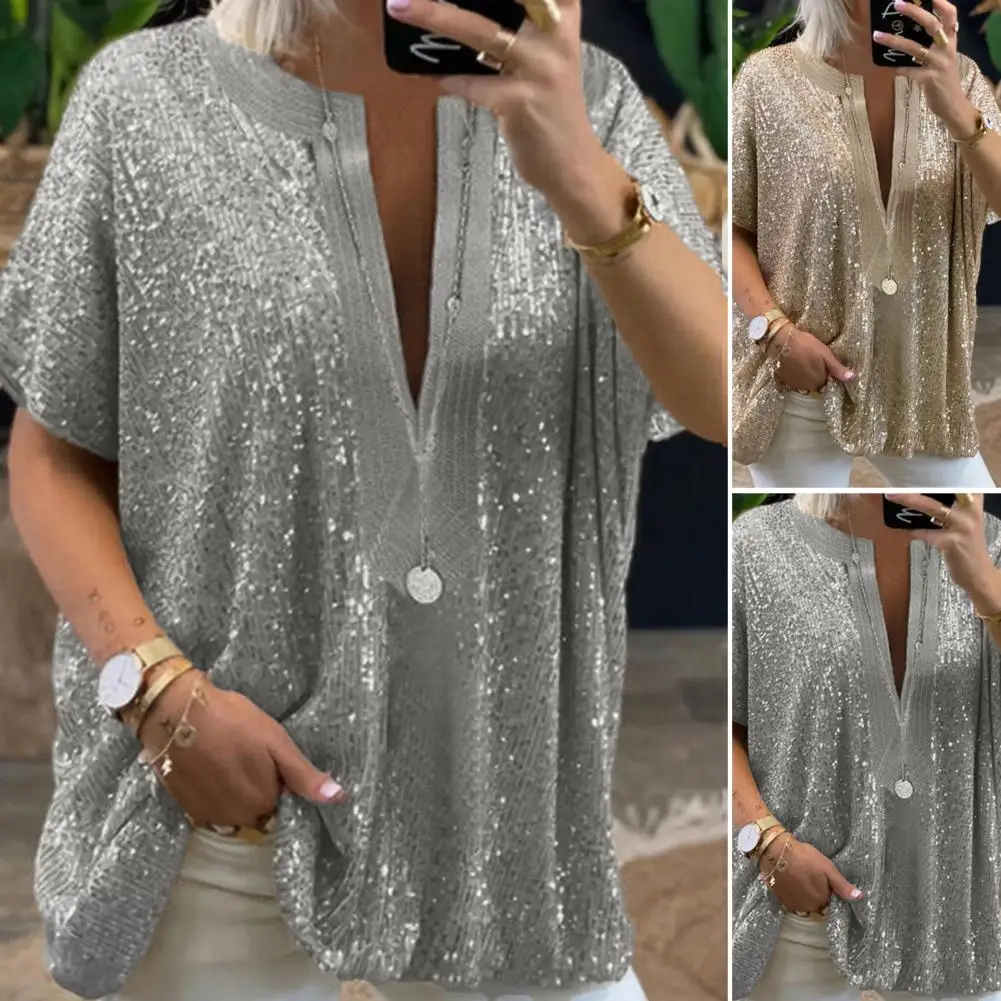 Fashion Women Long Sleeve T-Shirt 2019 Spring Autumn Loose Shining T Shirt For Women Tops Glistening Sequin T-Shirt