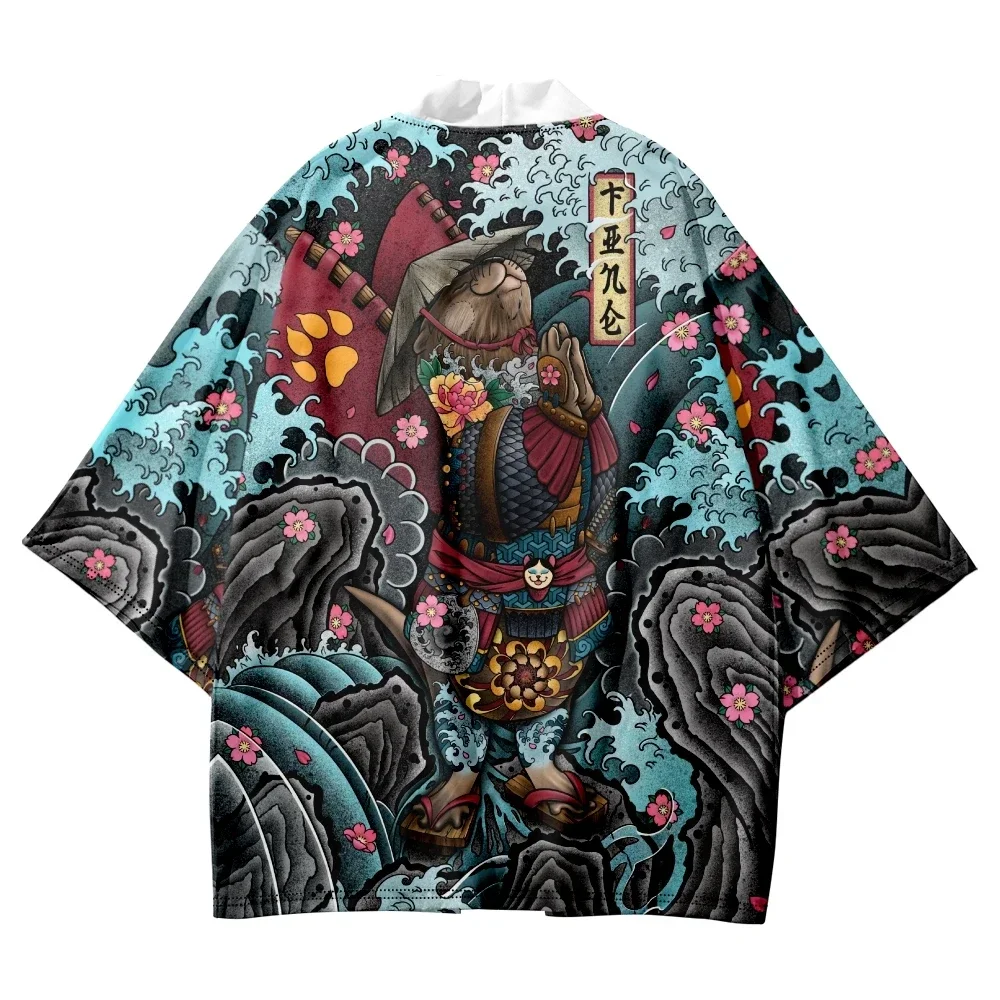 Kimono imprimé anime japonais pour hommes et femmes, cardigan de plage d'été, vêtements asiatiques Haori traditionnels