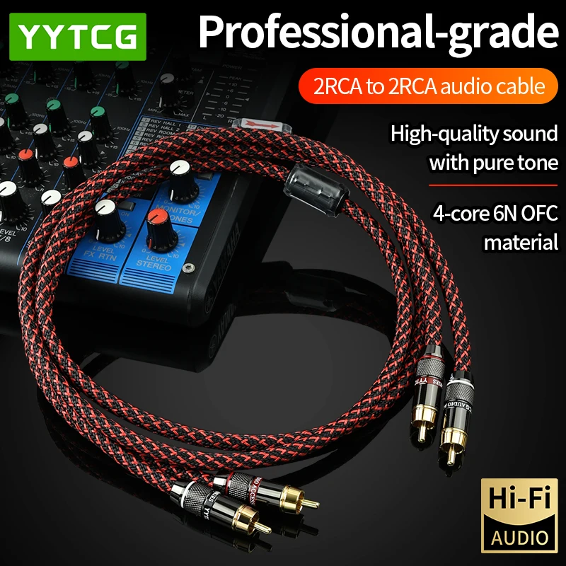 YYTCG 1 pair RCA audio cable 2 RCA to 2 RCA Interconnect Cables HIFI Stereo 4N OFC Male to Male For Amplifier DAC TV car audio