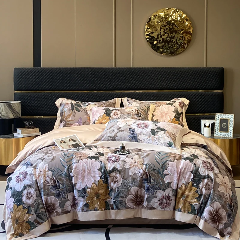 

Floral Printing Egyptian Cotton Bedding Sets Queen King Size Oil Painting Style Duvet Cover Bed Sheet Linen Pillowcases