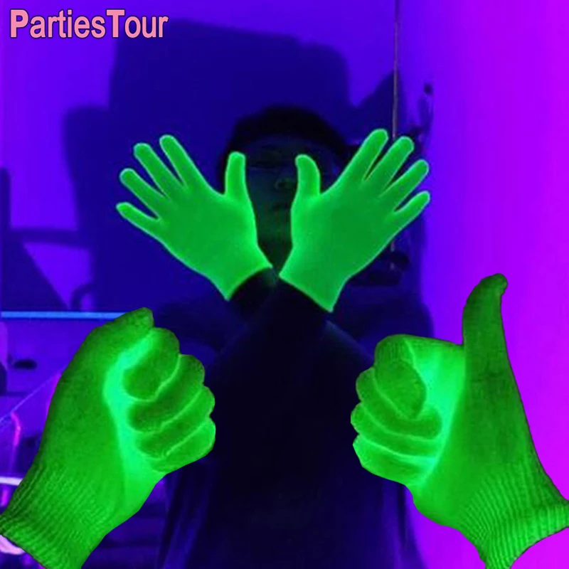 Fluorescent Green Gloves Glow In UV Neon Glove Neon Party Supplies Glow in Blacklight UV Light Theme Party For Birthday Decor