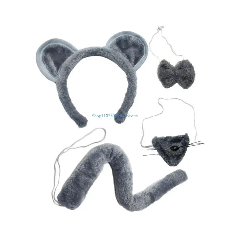N7YF 2/4/6 マウスコスチュームアクセサリーセットマウス耳カチューシャテールメガネボウタイアクセサリーキット子供動物マウス衣装