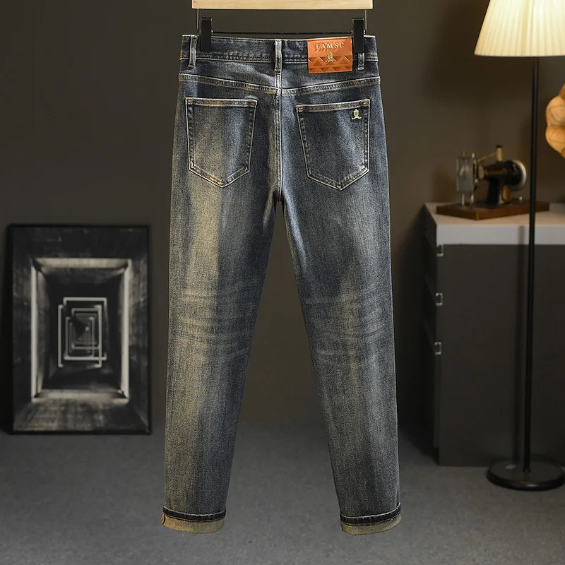 High-End-Jeans für Herren, Frühling und Herbst, ausgewaschen, Vintage, erschwinglich, luxuriös, modisch, passend zu Slim-Fit, lange Röhrenhose