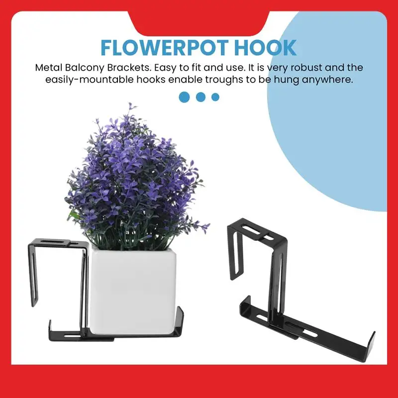 1 Pair Hook Trough Plant Pot Hanging Hooks Rail Balcony Planter Holder Brackets Iron Hooks Height Adjustable Hook