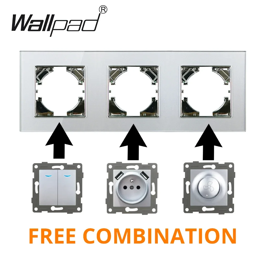 แผ่นติดผนังกรอบพลาสติกสีเทาสีเงินจำนวน1ชิ้นช่องเสียบยุโรปพร้อมช่องเสียบ USB 2ช่องพัดลม CAT6ข้อมูลทีวีหรี่ไฟในสวิทช์ไฟ LED