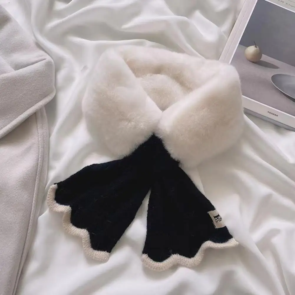 Women Cross Scarf Fall Winter Faux Rabbit Fur Knit Fish Tale Cold Weather Girls Neck Wrap Scarf Birthday Gift 여성용 크로스 머플러