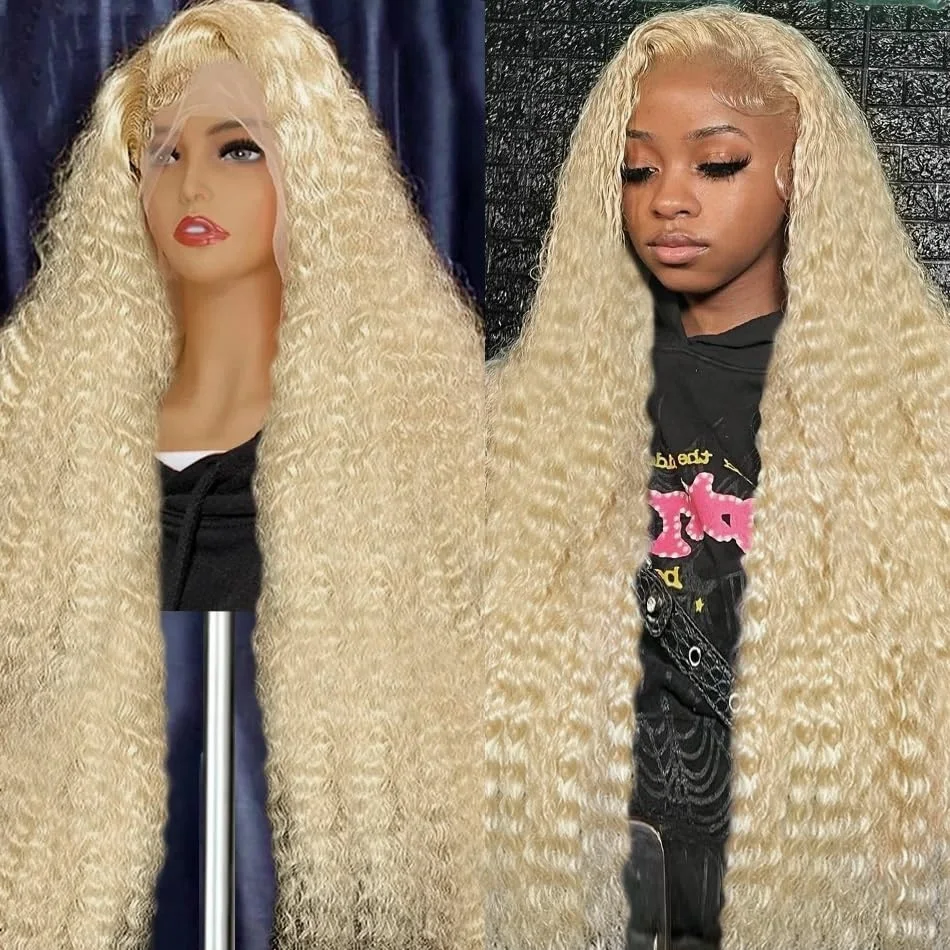 613 Honey Blonde Curly 13x6 Transparent Lace Frontal Wig Human Hair Remy 13x4 Loose Deep Wave Colored Wig For Women