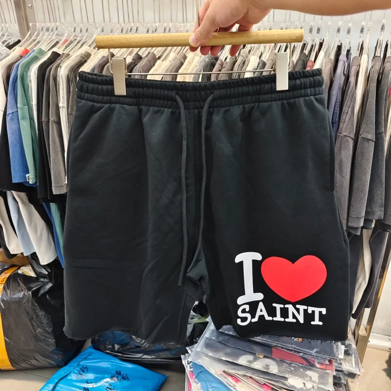 

Мужские оверсайз шорты-свитшоты с принтом Saint Love Heart, с необработанным краем, повседневные, в стиле стритвир