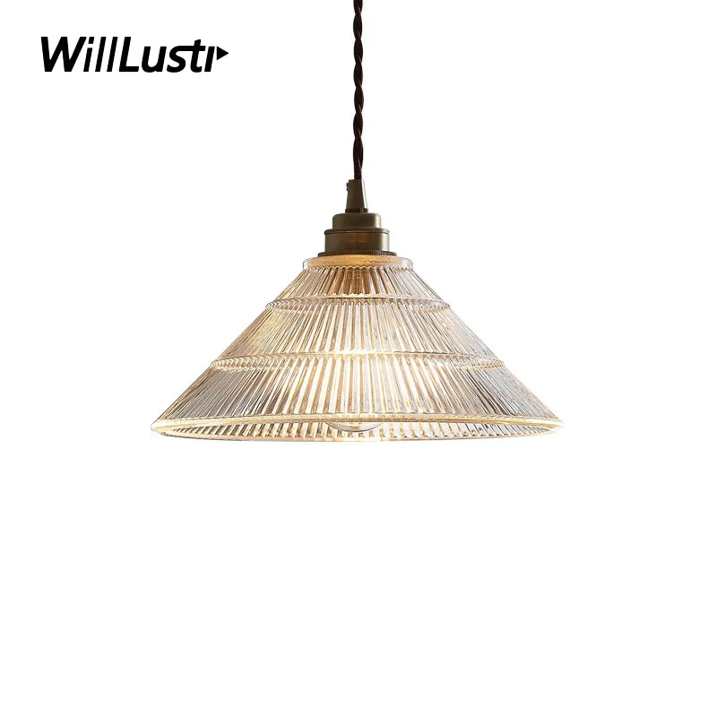 Nostalgic Brass Suspension Light Glass Cone Pendant Lamp Hotel Cafe Loft Bar Dining Living Bedroom Hanging Ceiling Chandelier