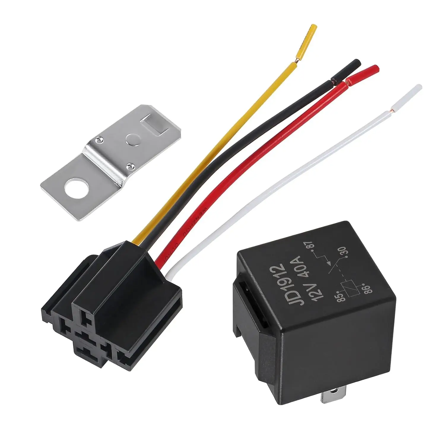 1pcs JD1912 Car Relay Harness 12V 40A 4 Pin SPST 12AWG Harness Sockets Color-Labeled Wires for Automotive Truck Van Motorcycle