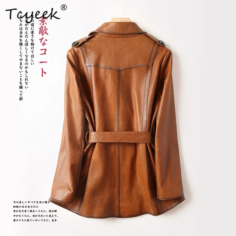 Tcyeek طبقة علوية من جلد الغنم للربيع والخريف بدلة بياقة متوسطة الطول سترة نسائية عصرية من الجلد الطبيعي Жensarska Kostangnya Kursatka