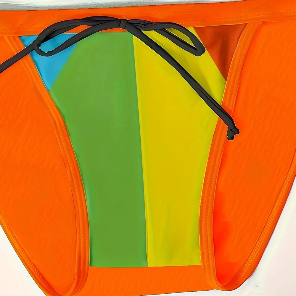 Mens Fashion Swimwear Briefs Color Contrast Design Elastic Waist Beach Shorts Athletic Swimming Equipment Summer Style