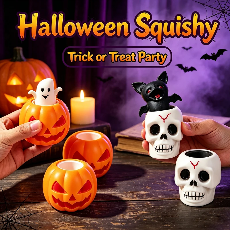 Funny Halloween Pop‑Up Squish Toy Non-toxic Squeeze To Pop Out Ghost Bat Relief Pressure Relax Fidget for Holiday Party Favors