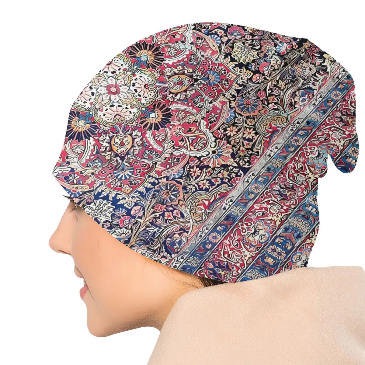 Kashan Pink Fashion Beanie Caps Bohemian Antique Persian Tabriz Skullies Beanies Ski Caps Soft Thin Bonnet Hats