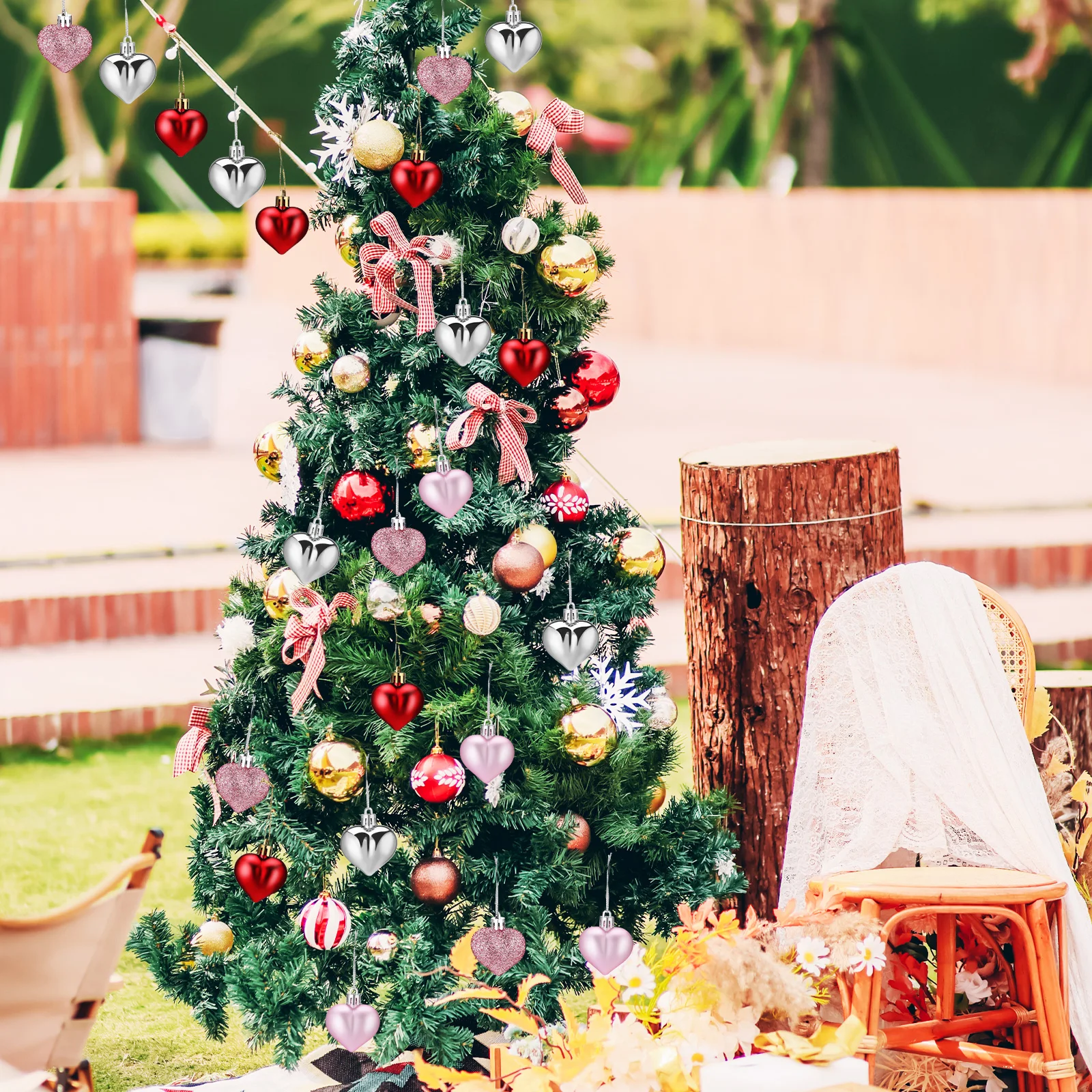 

48Pcs Heart Decorations Robust Heart Shaped Balls Versatile Hanging Decor Valentines Day Wedding Christmas Tree Ornaments