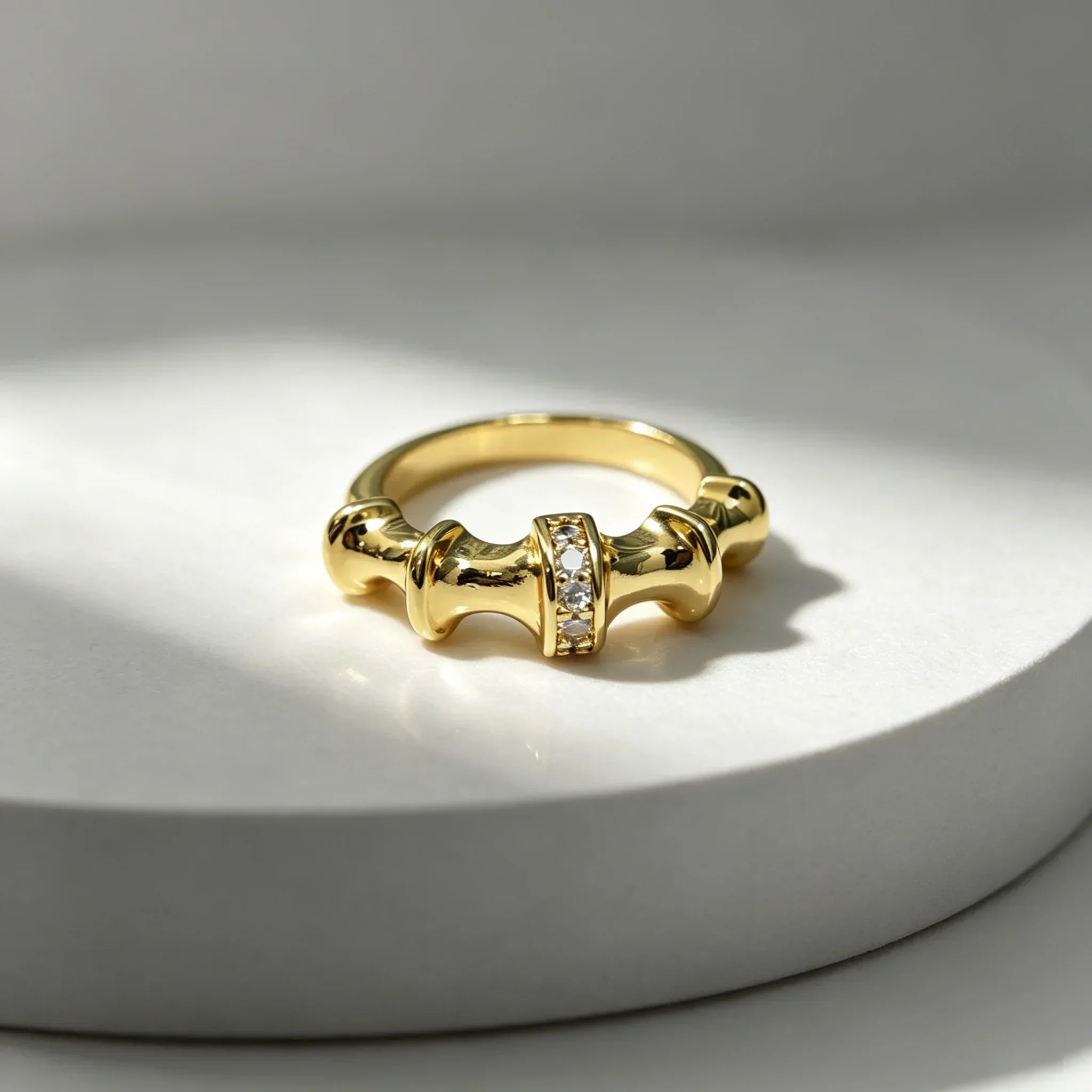 Trendy Glossy Concave Convex Band Ring Ladies Mini CZ Inlaid Geometric Stackable Finger Ring Daily Accessories