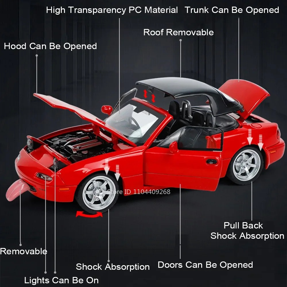 1:32 RX-7 MX-5 장난감 자동차 모델 합금 바디 사운드 라이트 후진 충격 흡수 시뮬레이션 모델 장식 어린이 선물