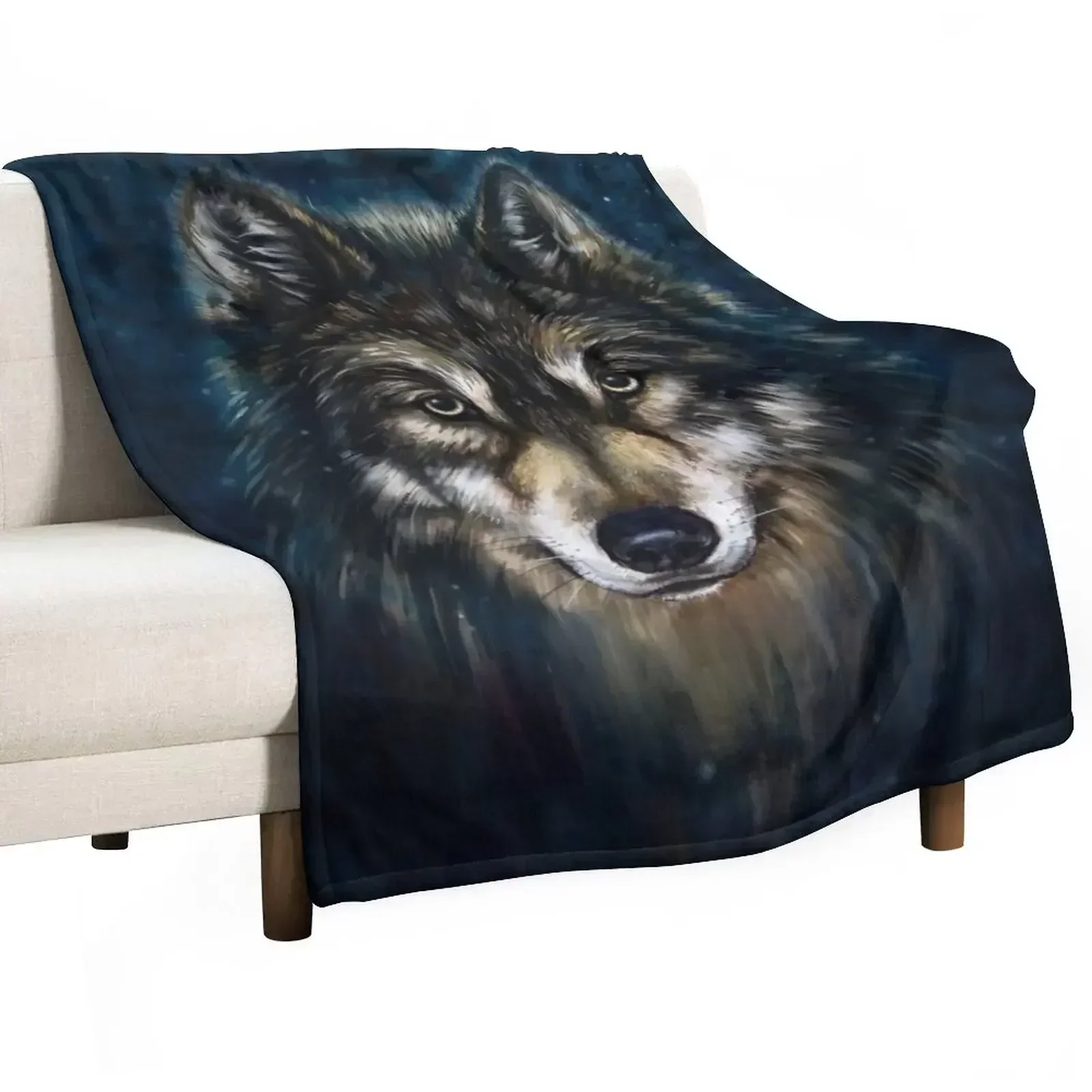 

Artistic Wolf Face Throw Blanket Bed Fashionable Sofa Throw Blankets