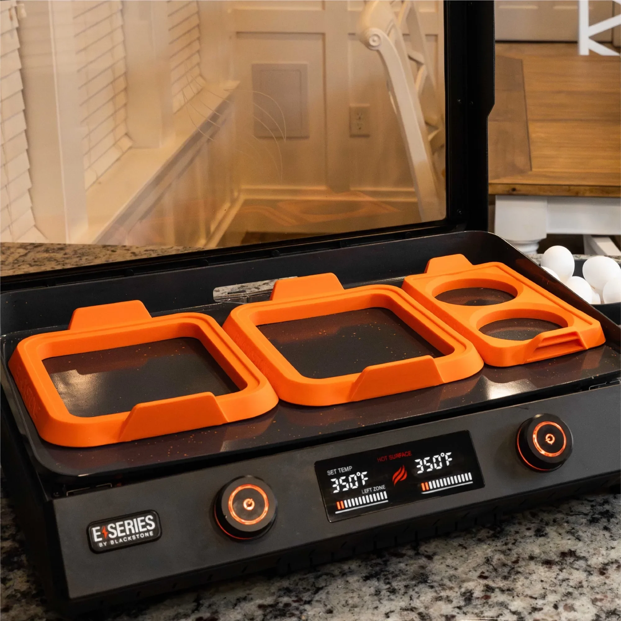 

3-Piece Orange Silicone Egg Ring Set, Circle & Square Molds for Perfect Omelets & Sandwiches, Non-Stick & Dishwasher Safe