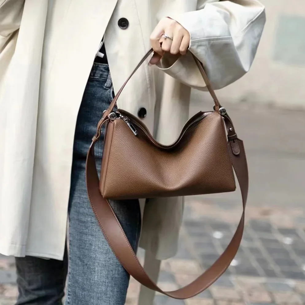 Head Layer Cowhide Armpit Bag Female 2025 New Fashion Genuine Leather Women Shoulder Crossbody Boston Pillow Bag image 3