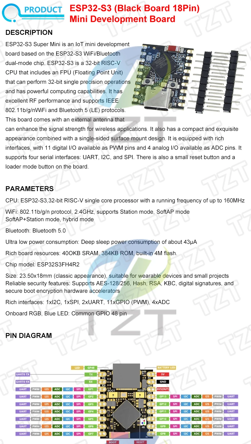 ESP32-C3-Zero ESP32-S3-Zero ESP32-C6 ESP32-H2 ESP32 SuperMini WiFi + Bluetooth ESP32 Entwicklungsboard ESP32 C3 S3 Erweiterungsplatine – Detail 10