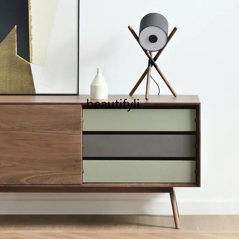 TTT New arrive Nordic Italian minimalist solid wood dining side cabinet, black walnut storage cabinet, living room storage cabin