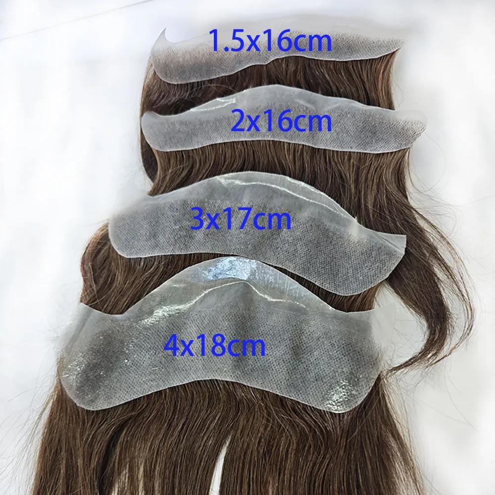 Human Hair Frontal Toupee for Men and Women 1.57x7.08 Inch Natural Hairline Full PU Thin Skin Middle Brown 4# Wig Hairpiece