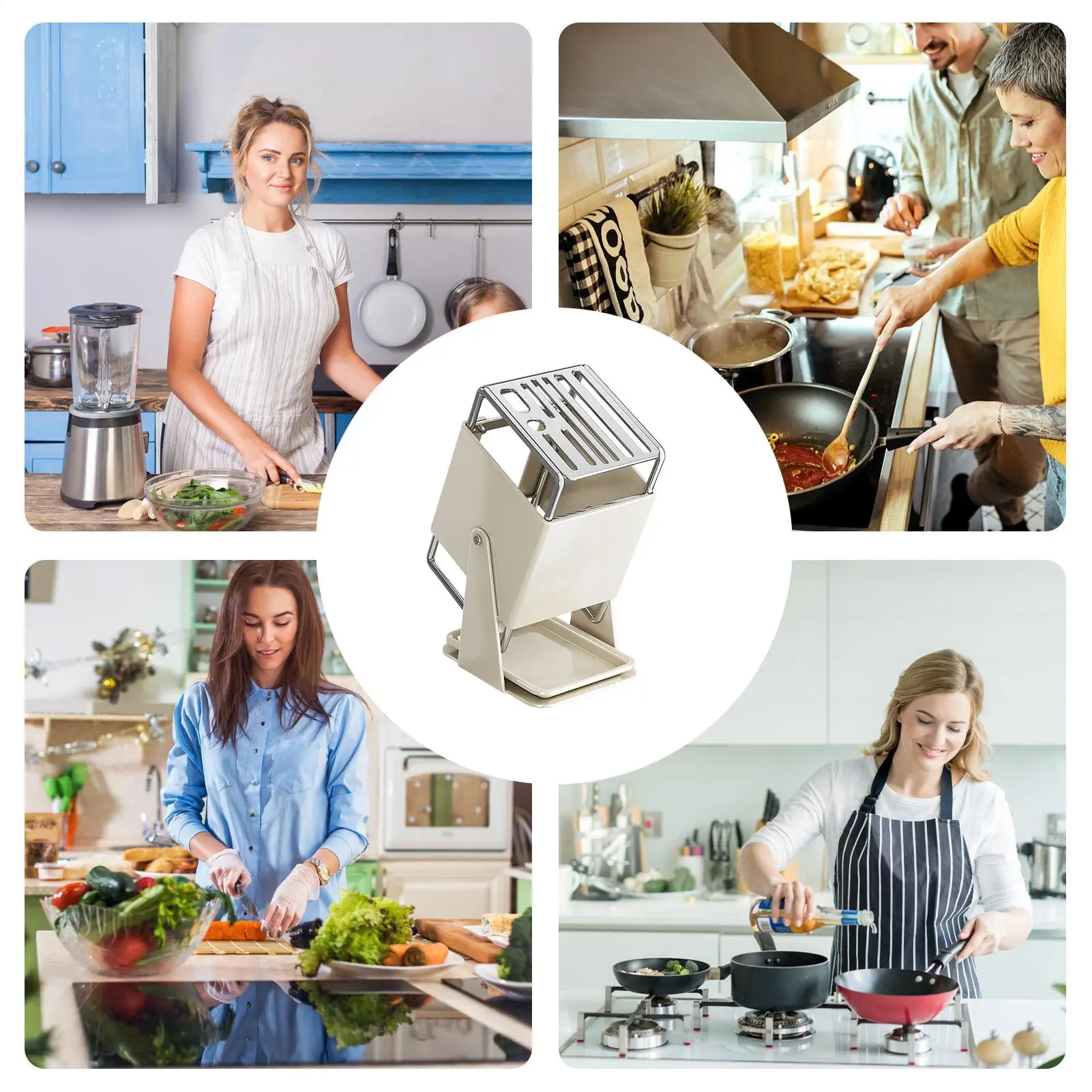 

Kitchen Cutter Holder 9-Slot Organizer With Drain Tray 30-Degree Rotating Cutter Stand For Kitchen Counter Restaurant Food