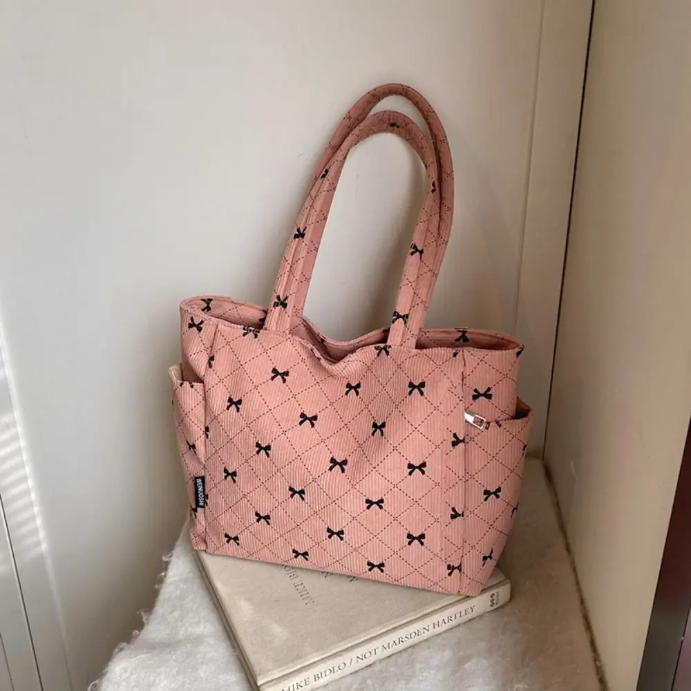 

INS Вельветовая большая сумка большой емкости с бантом Дорожная сумка на плечо с ручкой Корейский стиль Женская сумка подмышками Повседневная одежда