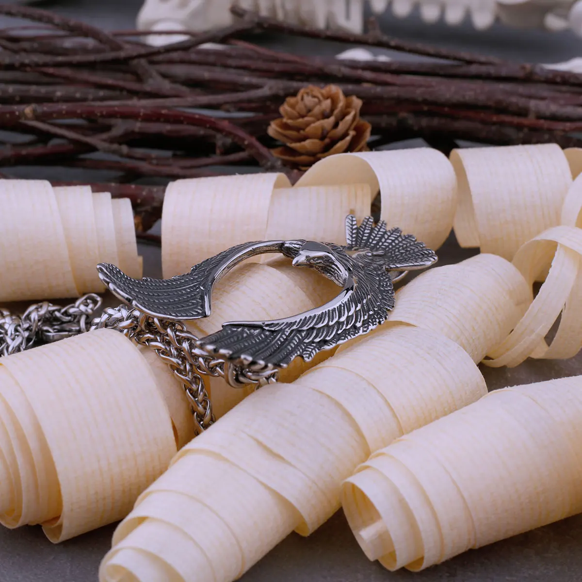 남성용 빈티지 바이킹 이글 스테인레스 스틸 목걸이, 바이커 도미네이팅 펜던트, 스칸디나비아 룬 부적 선물, 절대 바래지 않음